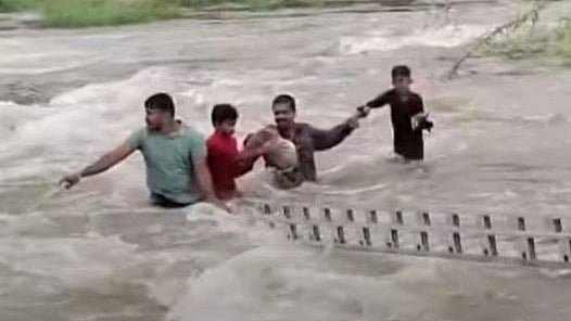 ഏണിയിറക്കി സാഹസിക രക്ഷാപ്രവര്‍ത്തനം; ചിറ്റൂര്‍ പുഴയില്‍ കുടുങ്ങിയ കുട്ടികളെ രക്ഷപ്പെടുത്തി